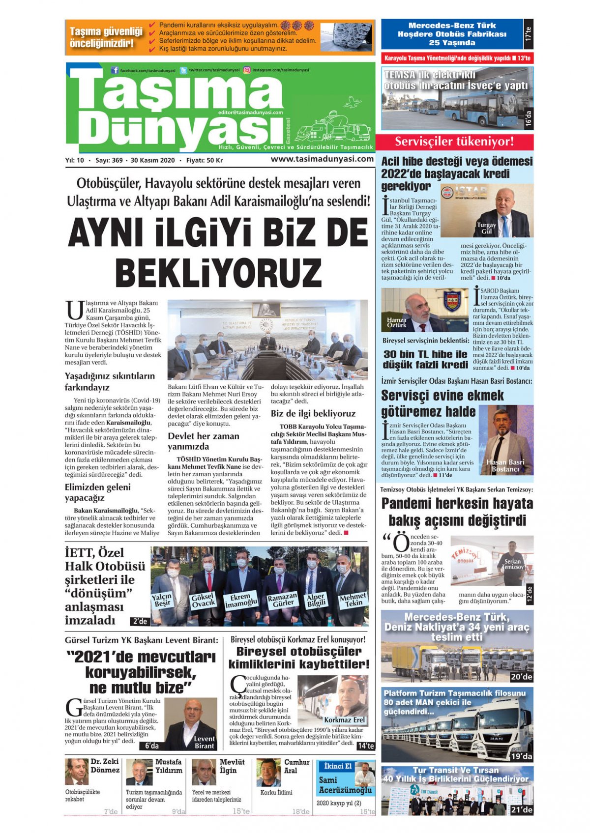 Taşıma Dünyası Gazetesi - 30.11.2020 Manşeti