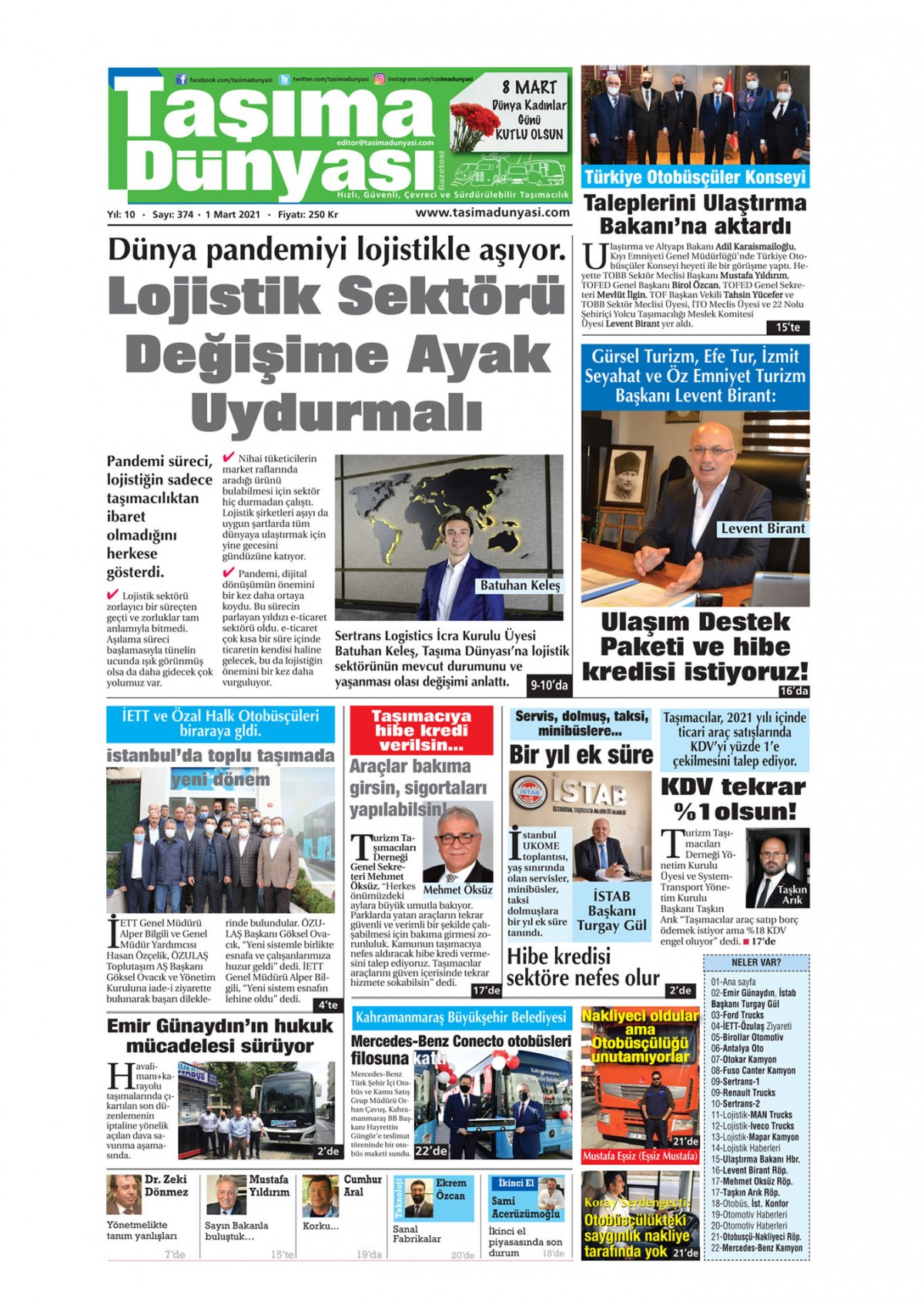 Taşıma Dünyası Gazetesi - 01.03.2021 Manşeti