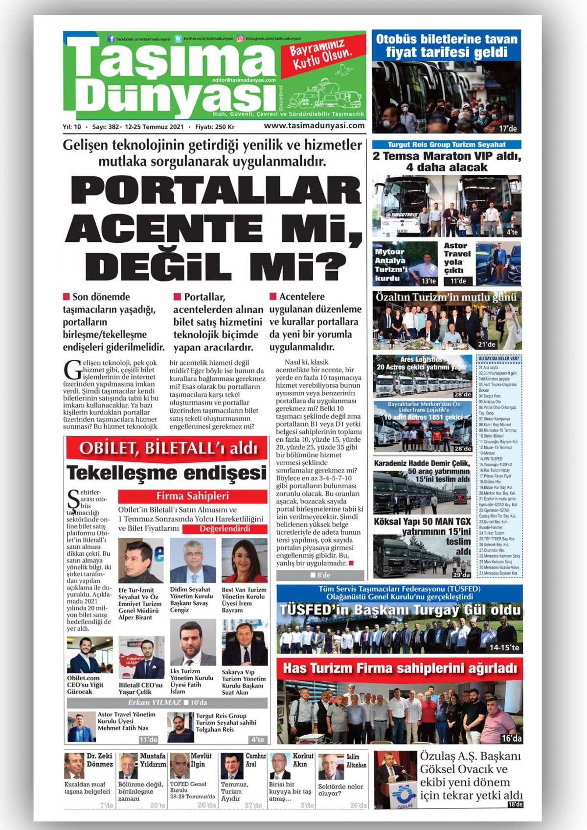 Taşıma Dünyası Gazetesi - 15.07.2021 Manşeti