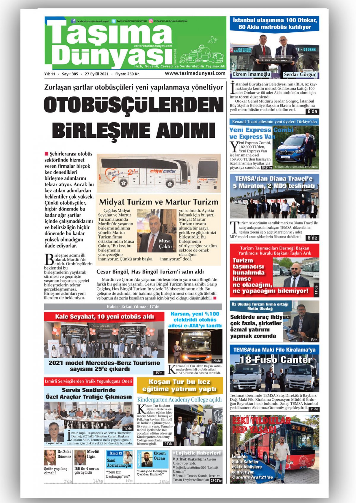Taşıma Dünyası Gazetesi - 27.09.2021 Manşeti