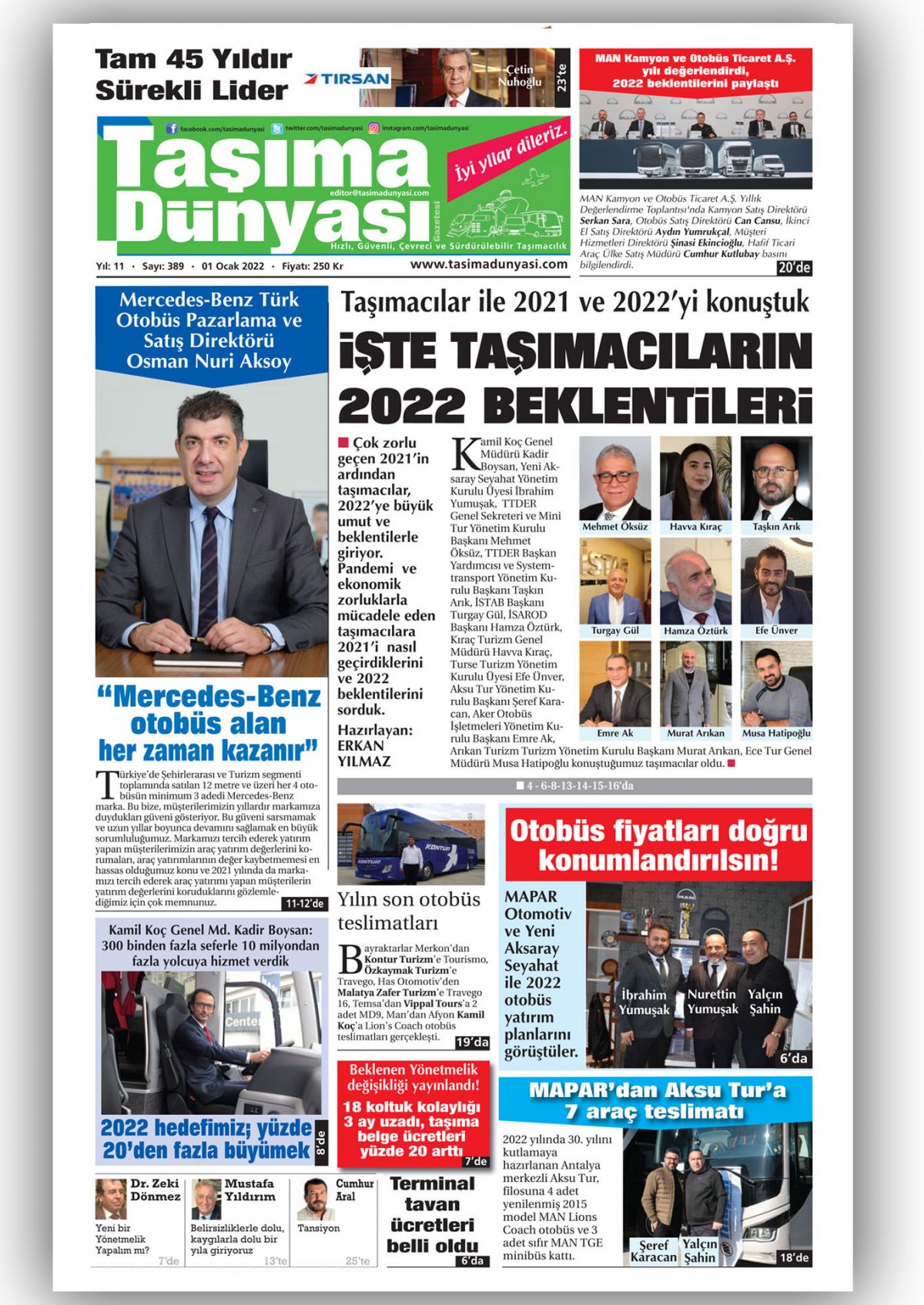 Taşıma Dünyası Gazetesi - 01.01.2022 Manşeti