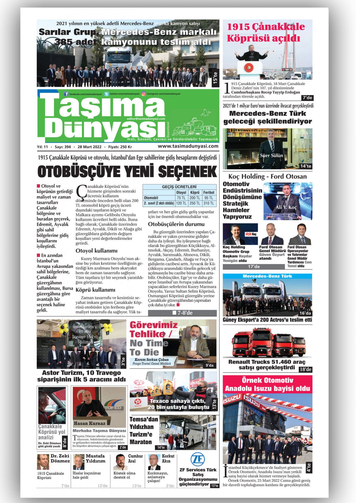 Taşıma Dünyası Gazetesi - 28.03.2022 Manşeti