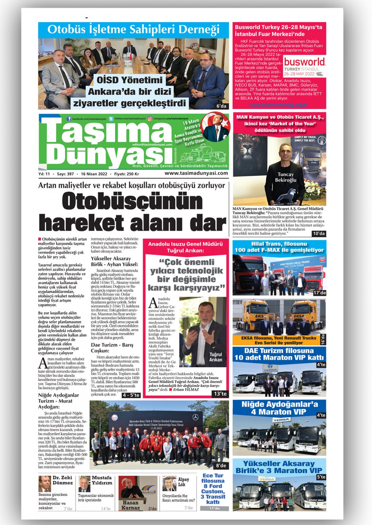 Taşıma Dünyası Gazetesi - 19.05.2022 Manşeti