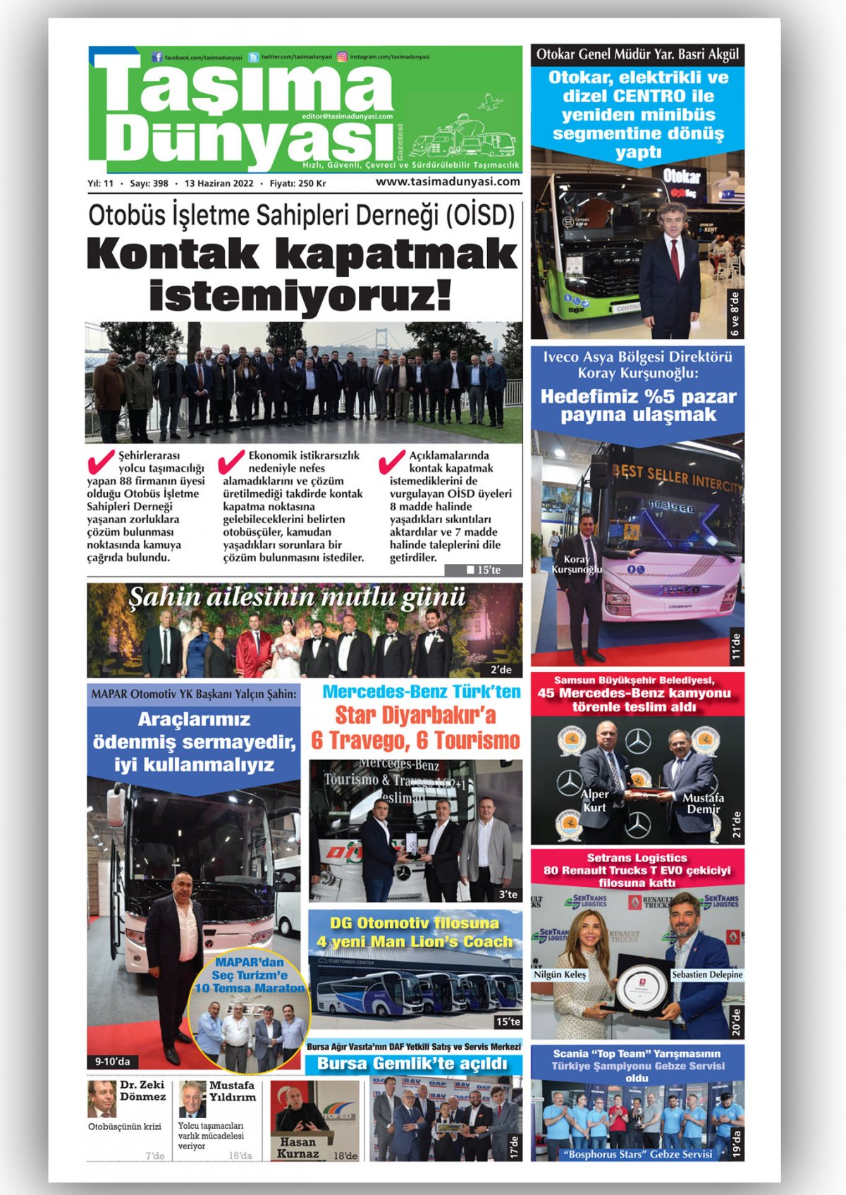 Taşıma Dünyası Gazetesi - 13.06.2022 Manşeti