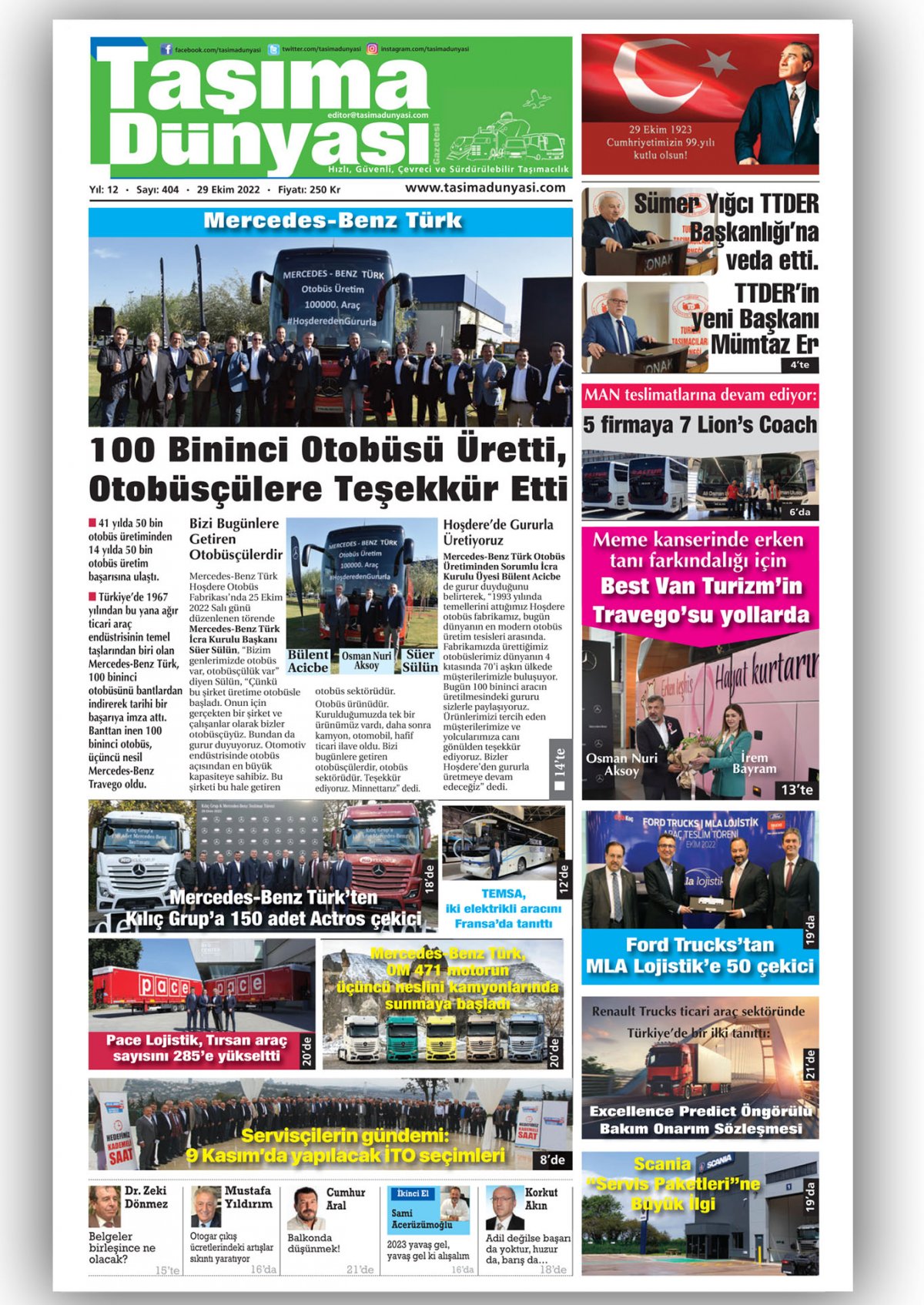 Taşıma Dünyası Gazetesi - 29.10.2022 Manşeti