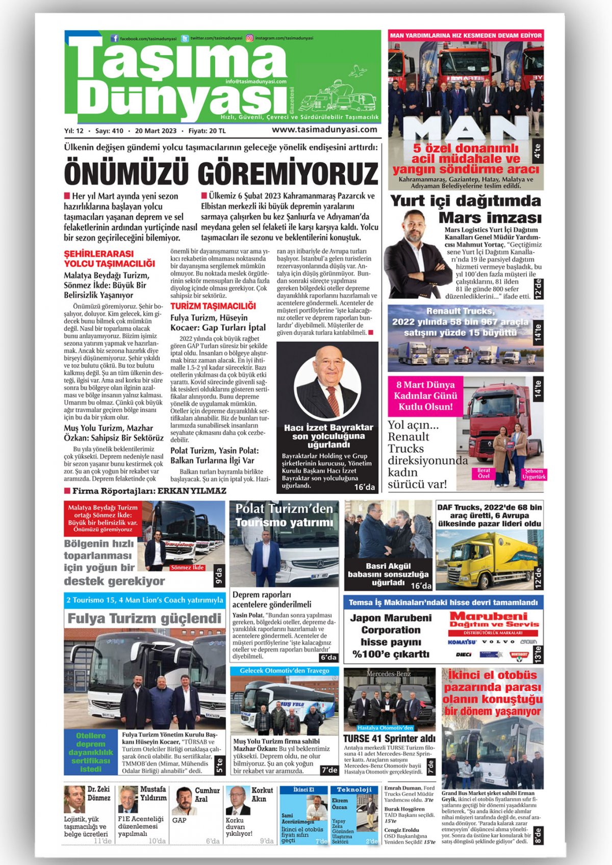 Taşıma Dünyası Gazetesi - 20.03.2023 Manşeti