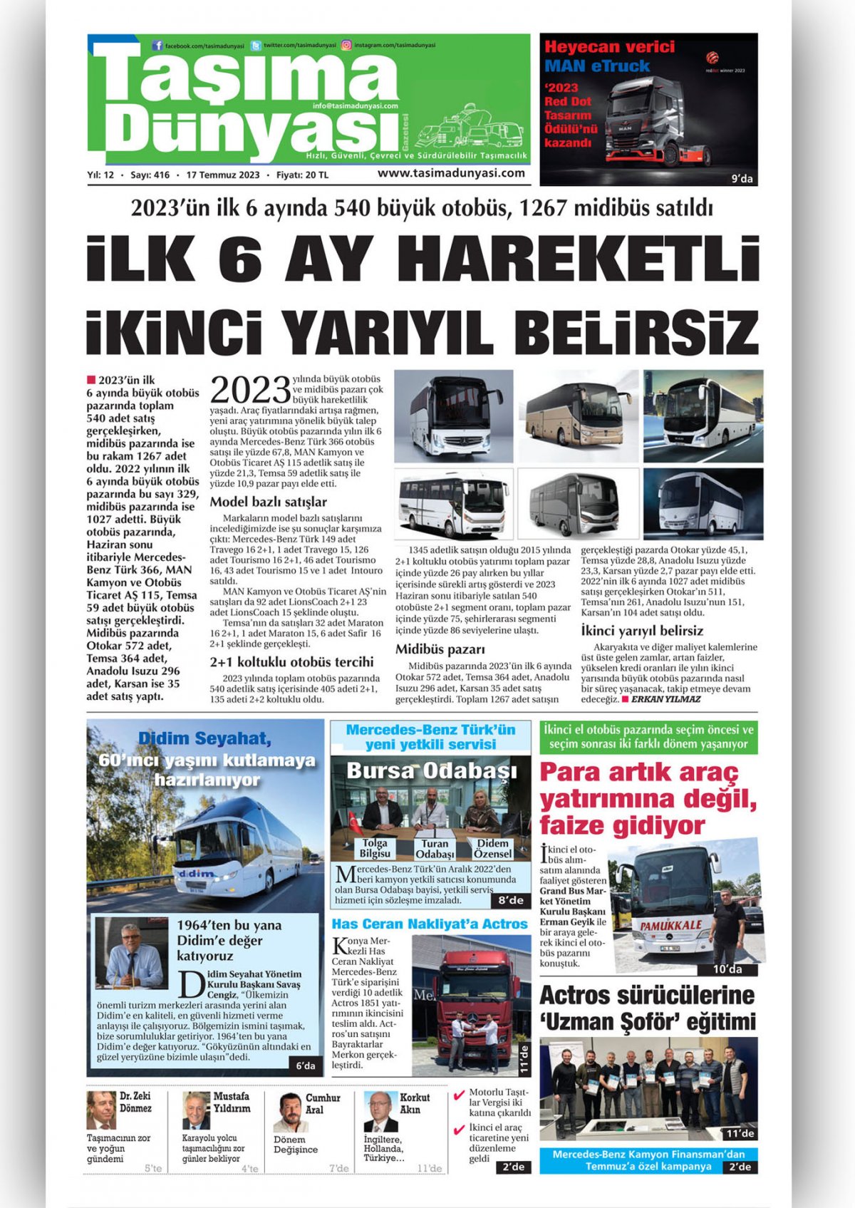 Taşıma Dünyası Gazetesi - 16.07.2023 Manşeti