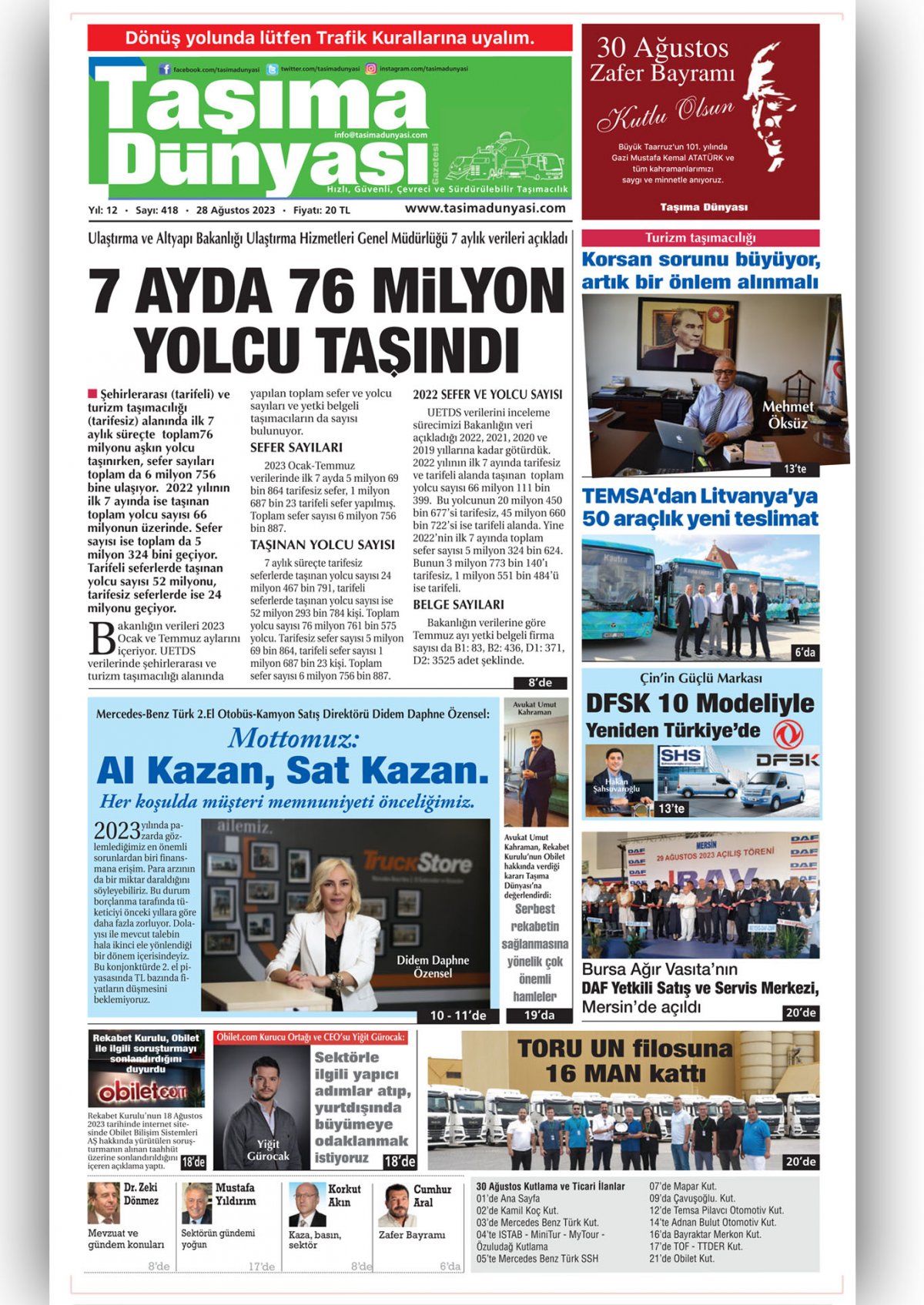 Taşıma Dünyası Gazetesi - 30.08.2023 Manşeti