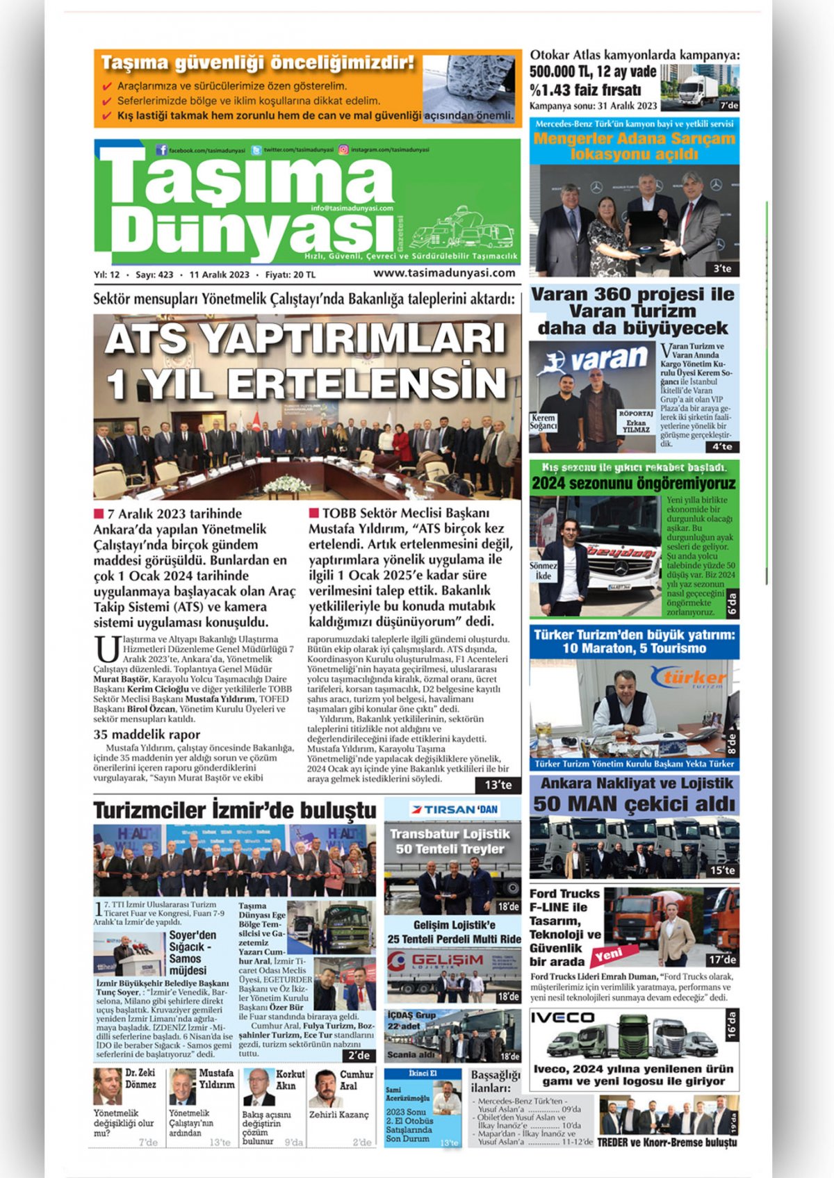 Taşıma Dünyası Gazetesi - 11.12.2023 Manşeti