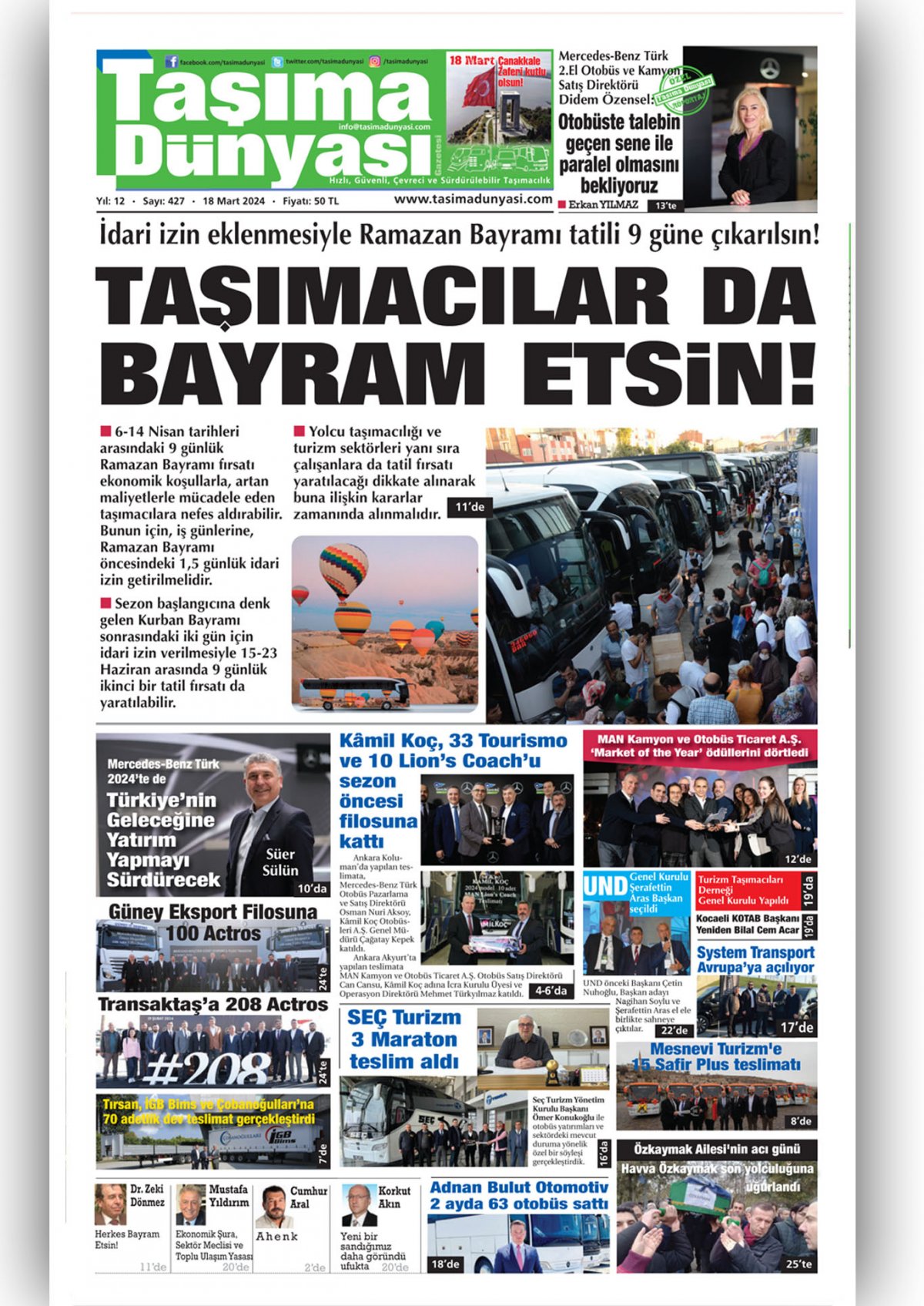 Taşıma Dünyası Gazetesi - 18.03.2024 Manşeti
