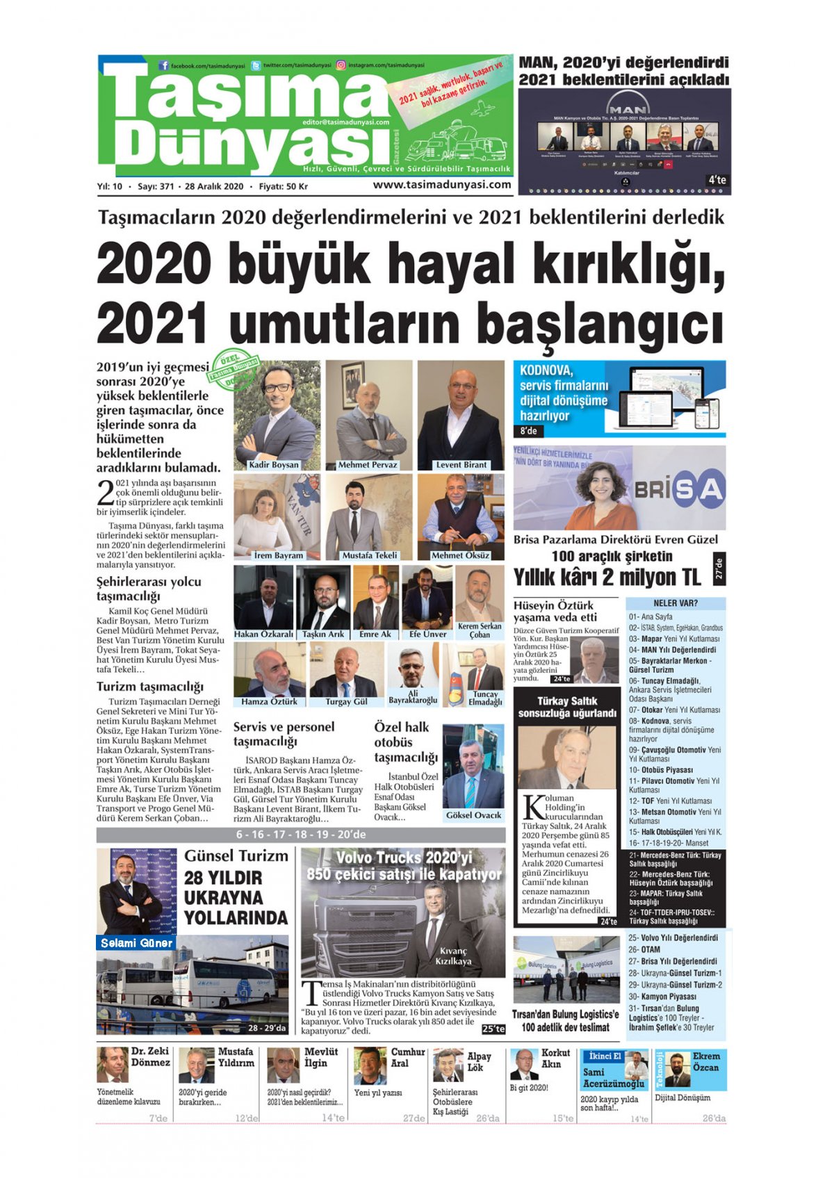 Taşıma Dünyası Gazetesi - 29.12.2020 Manşeti