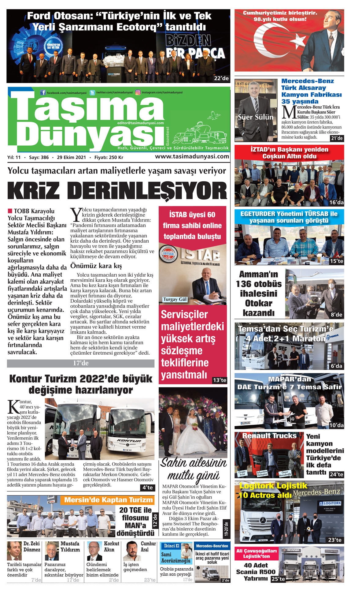Taşıma Dünyası Gazetesi - 29.10.2021 Manşeti