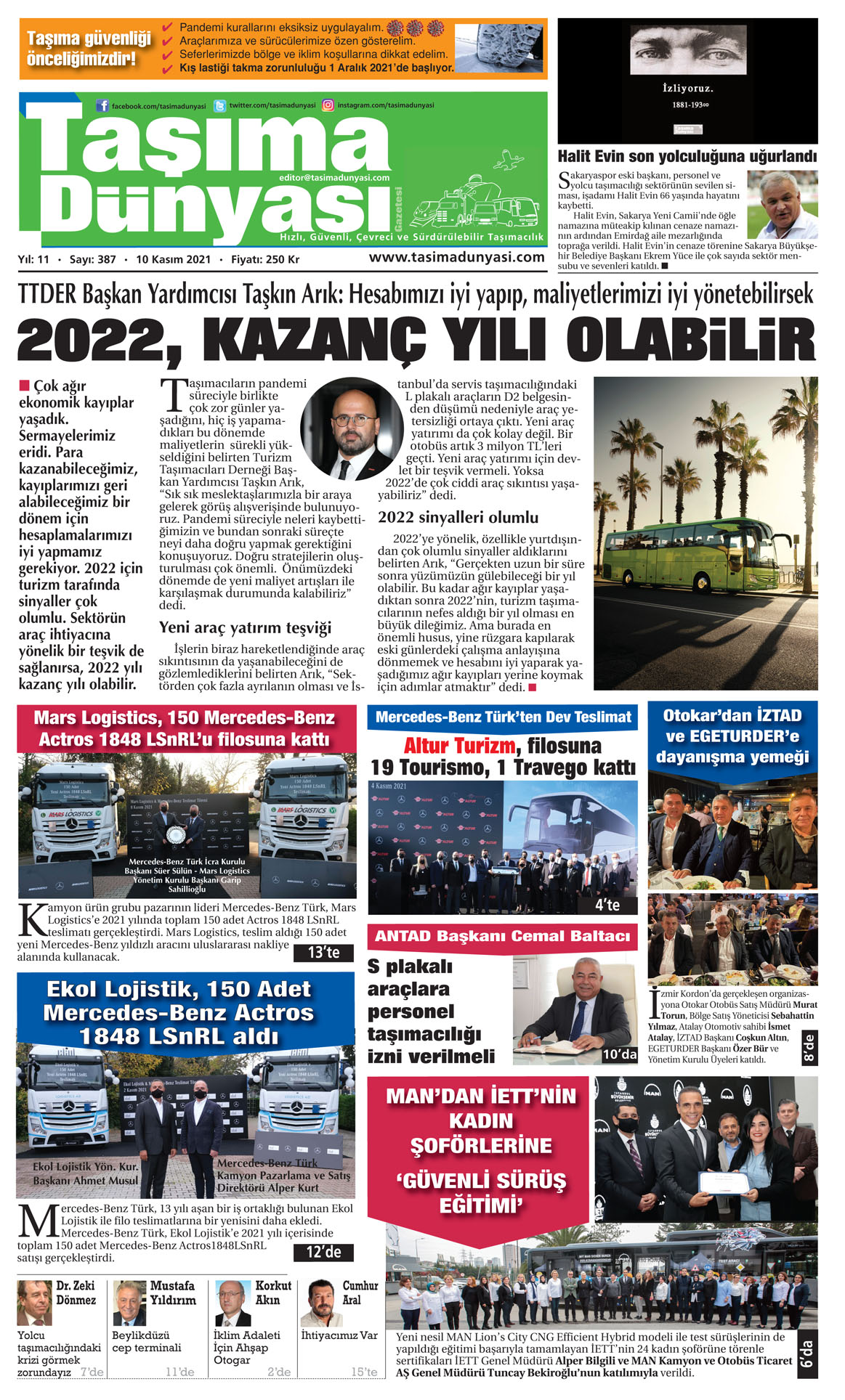 Taşıma Dünyası Gazetesi - 09.11.2021 Manşeti